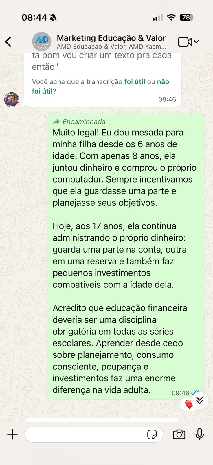 Depoimento de aluno 6