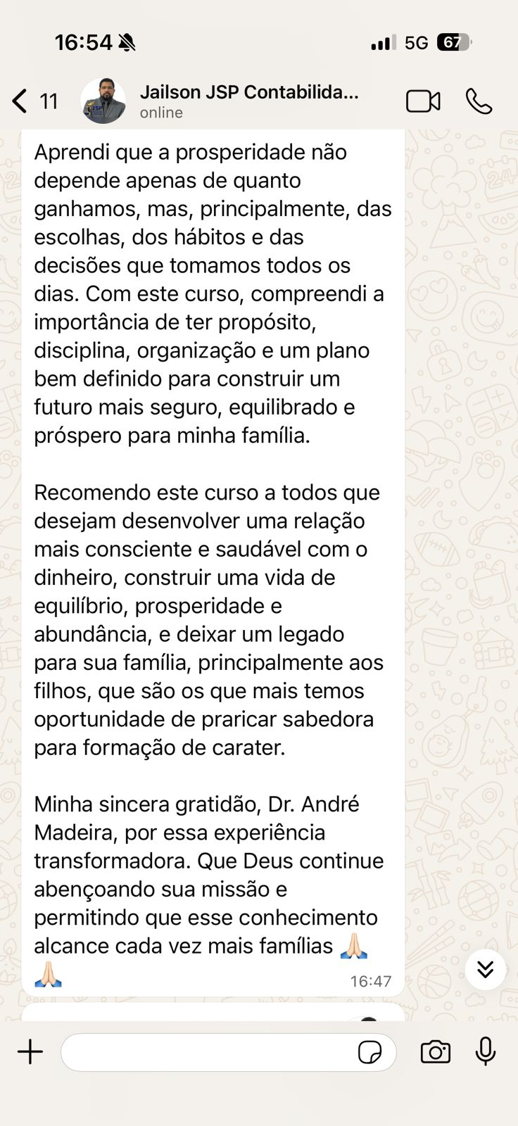 Depoimento de aluno 8