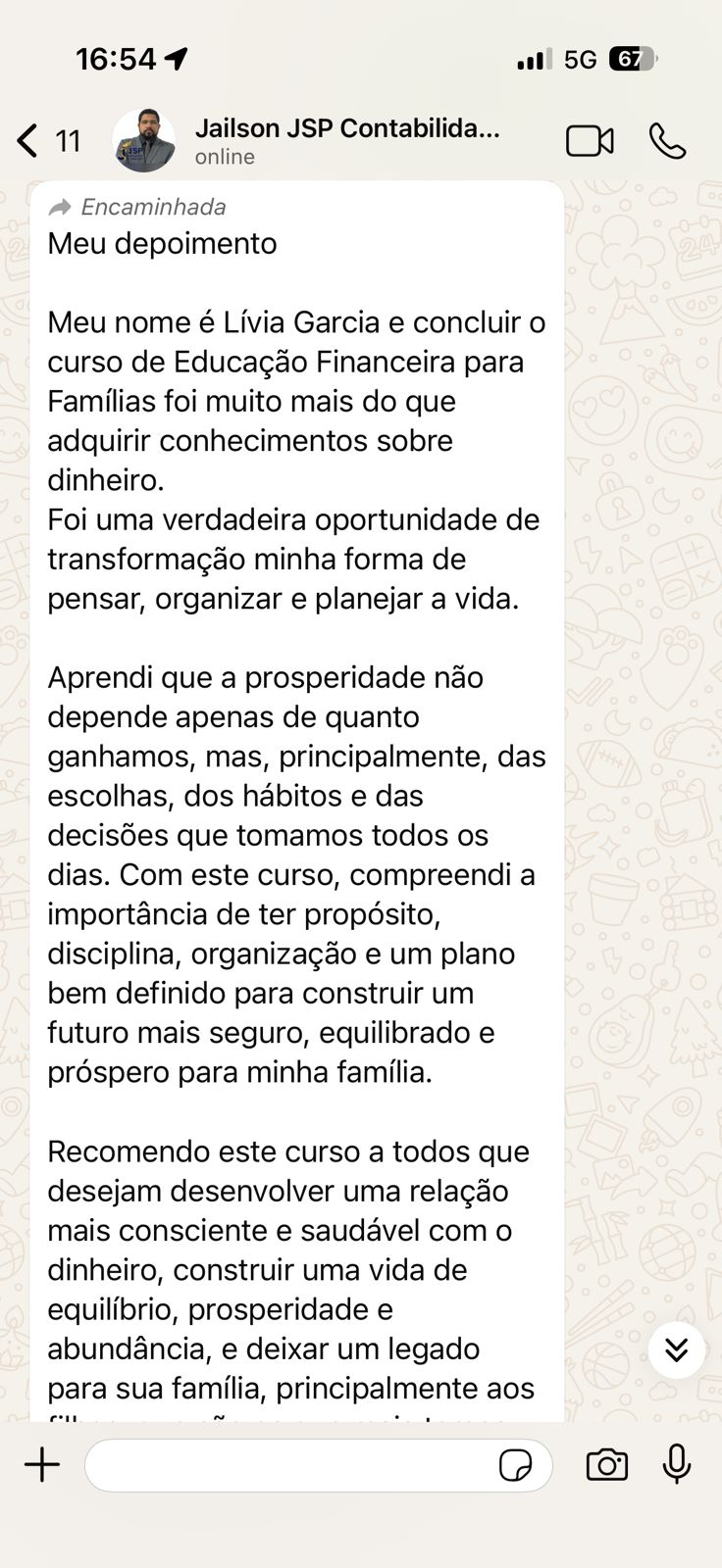 Depoimento de aluno 7